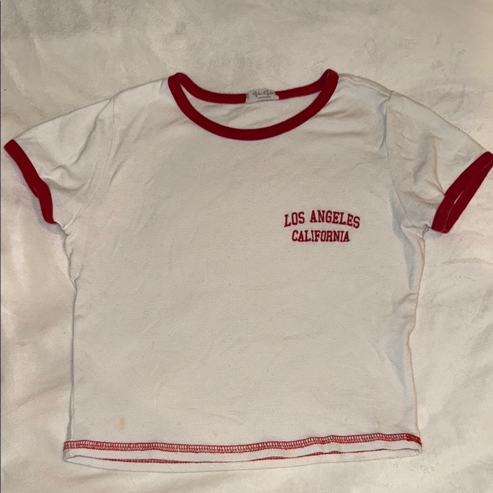 Brandy Melville White and Red Crop Top